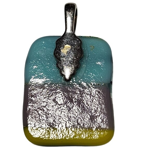 Handcrafted Dichroic Glass Pendant Art Deco Statement Fashion Jewelry Colorful - Picture 2 of 4